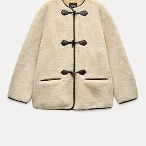 Zara Cream Teddy Jacket with Black Toggles